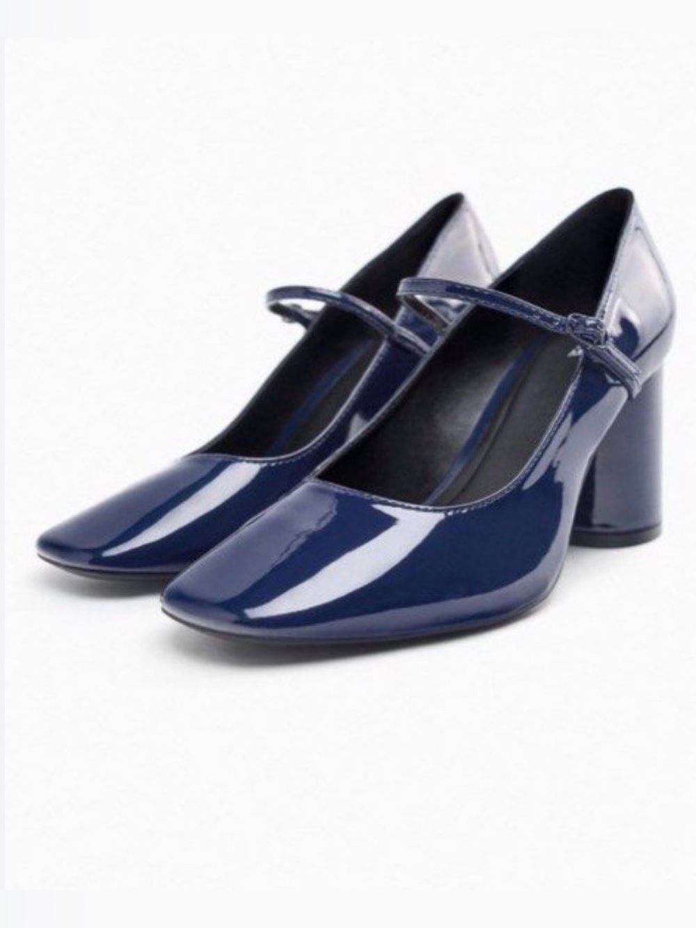 Zara Navy Patent Mary Jane Block Heels